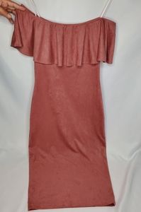 Mauve Off shoulder Fitted Dress